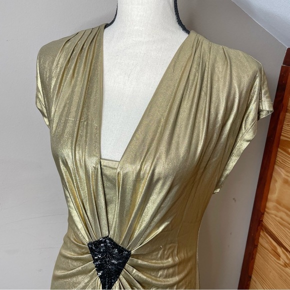 Trina Turk Liquid Gold Carrington Metallic Sequin Beaded V-Neck Dress 6 NWT - Picture 5 of 13